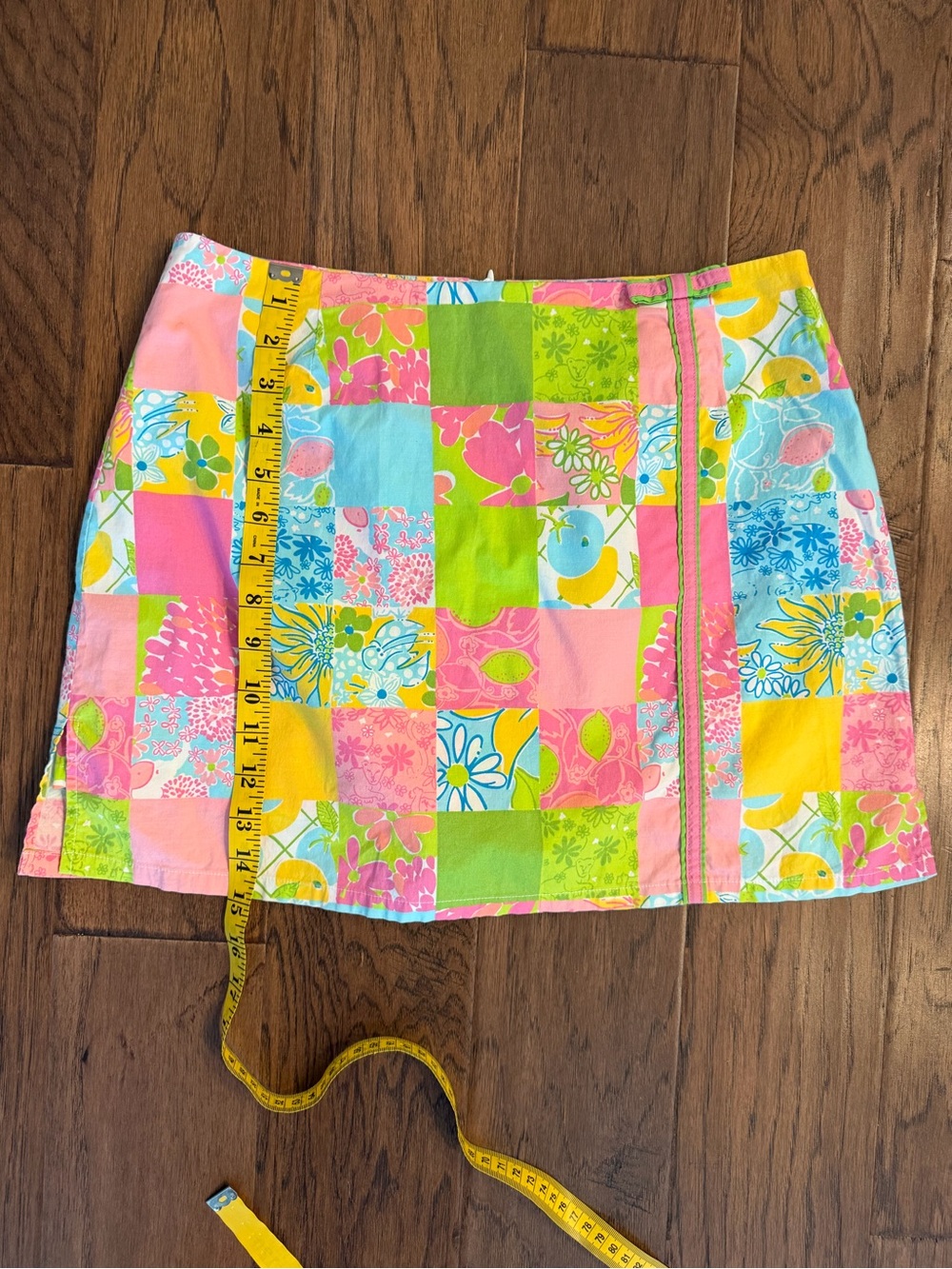 Vintage Lilly Pulitzer Vibrant Patchwork Mini Skort Pink Green Yellow Size 8